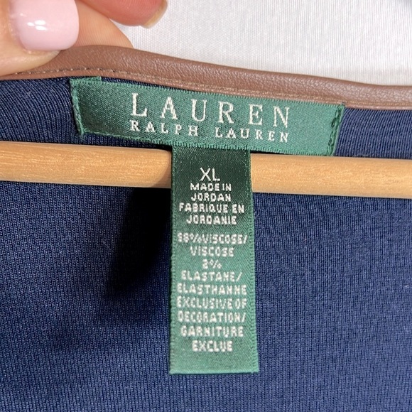 Lauren Ralph Lauren Elbow Sleeve Faux Wrap Navy Dress size XL - Picture 3 of 11